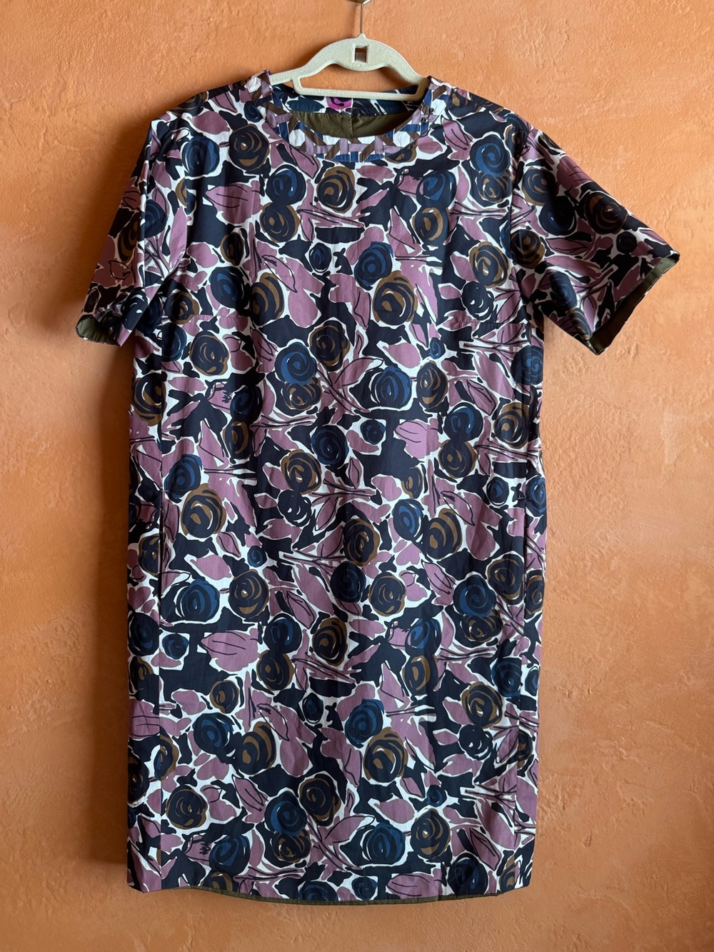 S Max Mara Floral Print Shift Dress Short Sleeve Pink Blue Size M/L Est
